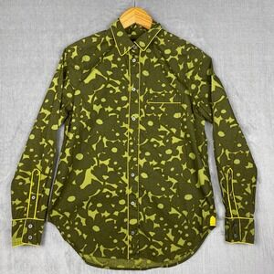 J Crew Womens Button Up Size XXS Green Floral Camo Flowers Retro Preppy Western